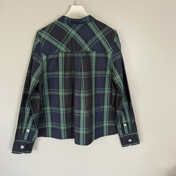 J.Crew Womens Fresco Top Rhinestone Buttons Size S Green Tartan Plaid Academia - Picture 7 of 9